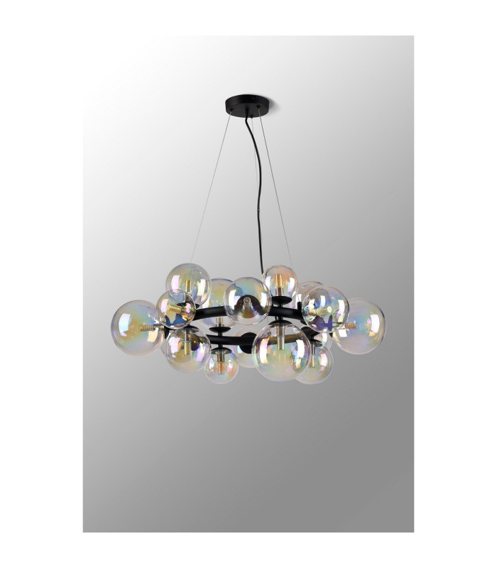 Marshall 70cm Circular Pendant 16 x G9 Satin Black Iridescent Plated Glass-9
