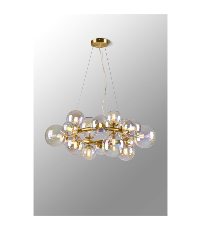 Marshall 70cm Circular Pendant 16 x G9 Satin Gold Iridescent Plated Glass-3