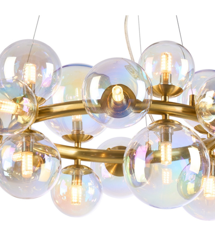 Marshall 70cm Circular Pendant 16 x G9 Satin Gold Iridescent Plated Glass-7