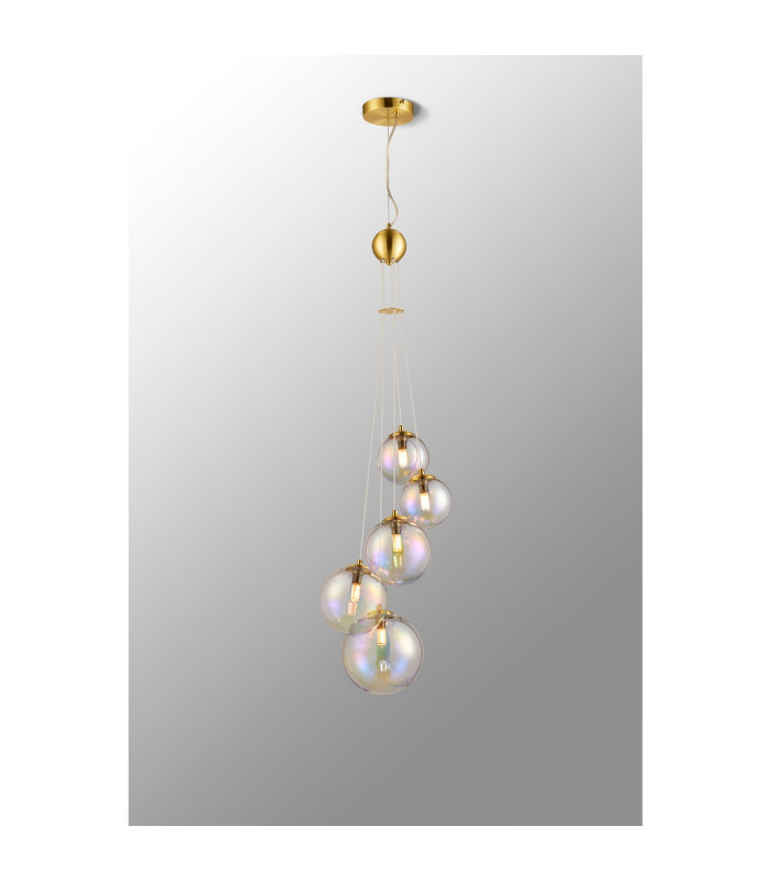 Marshall 27cm Pendant 5 x G9 Satin Gold Iridescent Plated Glass-3