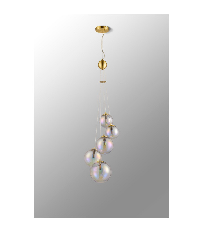 Marshall 27cm Pendant 5 x G9 Satin Gold Iridescent Plated Glass-8