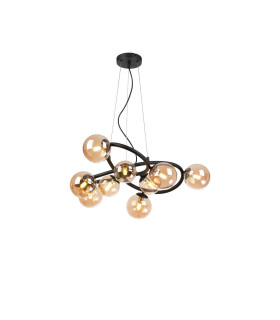 Marshall 70cm Twisted Pendant 9 x G9 Satin Black Amber Plated Glass-1