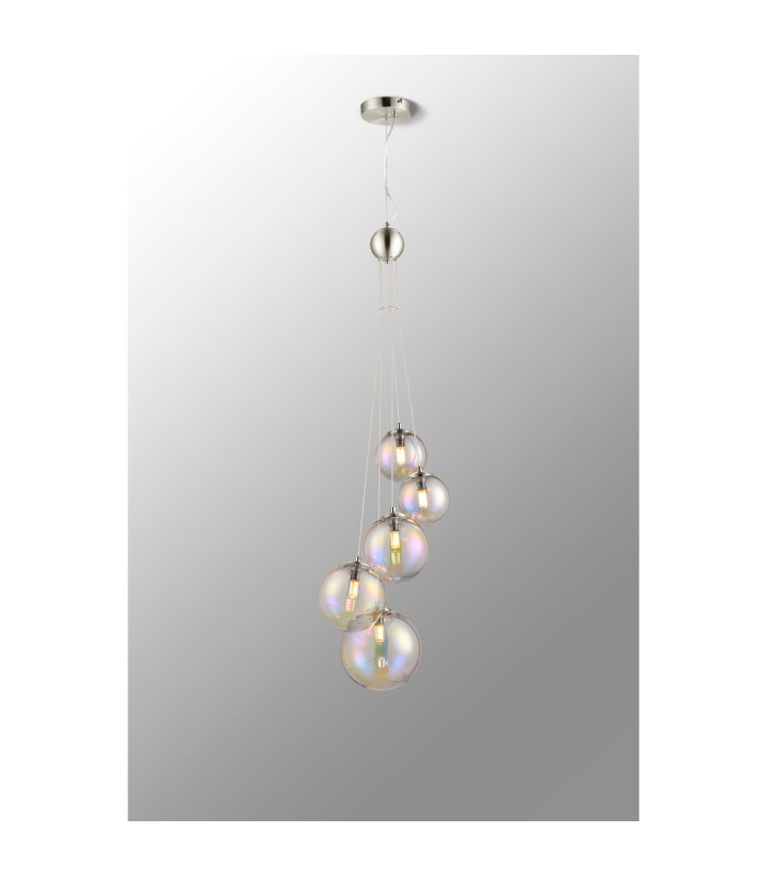 Marshall 27cm Pendant 5 x G9 Satin Nickel Iridescent Plated Glass-3