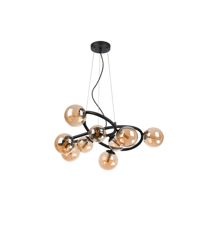Marshall 70cm Twisted Pendant 9 x G9 Satin Black Amber Plated Glass-4