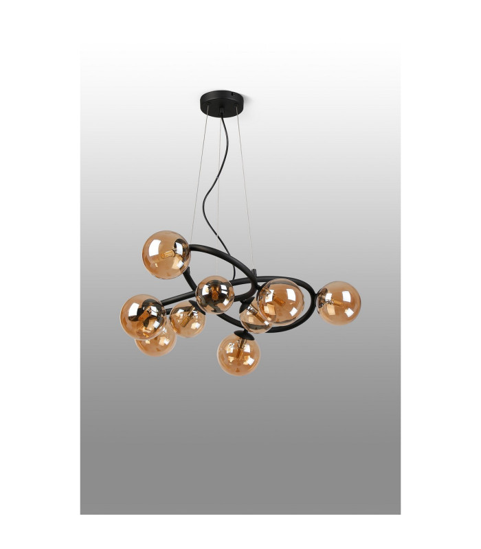 Marshall 70cm Twisted Pendant 9 x G9 Satin Black Amber Plated Glass-8