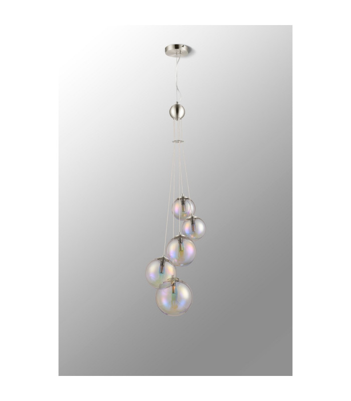 Marshall 27cm Pendant 5 x G9 Satin Nickel Iridescent Plated Glass-9