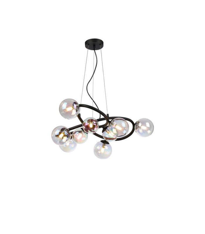 Marshall 70cm Twisted Pendant 9 x G9 Satin Black Iridescent Plated Glass-1