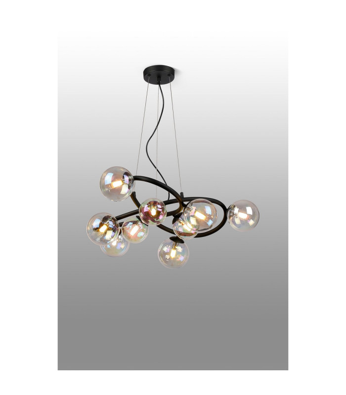 Marshall 70cm Twisted Pendant 9 x G9 Satin Black Iridescent Plated Glass-3