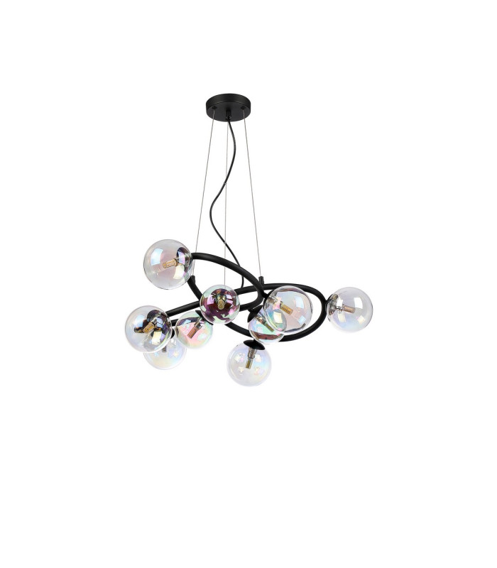 Marshall 70cm Twisted Pendant 9 x G9 Satin Black Iridescent Plated Glass-4