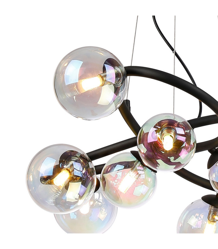Marshall 70cm Twisted Pendant 9 x G9 Satin Black Iridescent Plated Glass-6