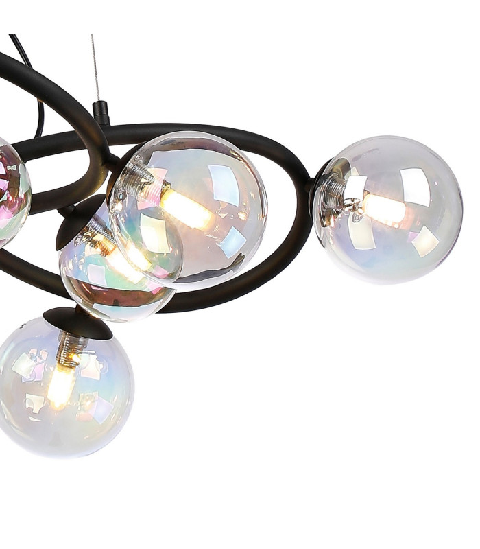 Marshall 70cm Twisted Pendant 9 x G9 Satin Black Iridescent Plated Glass-7