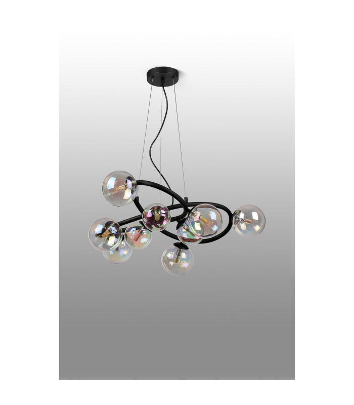 Marshall 70cm Twisted Pendant 9 x G9 Satin Black Iridescent Plated Glass-8