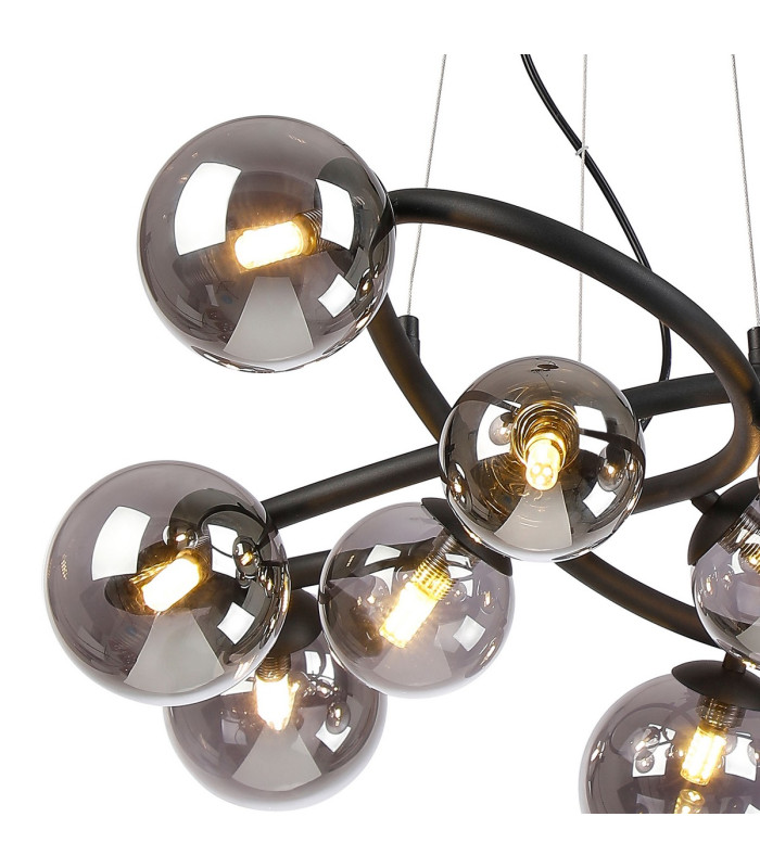 Marshall 70cm Twisted Pendant 9 x G9 Satin Black Smoke Plated Glass-6