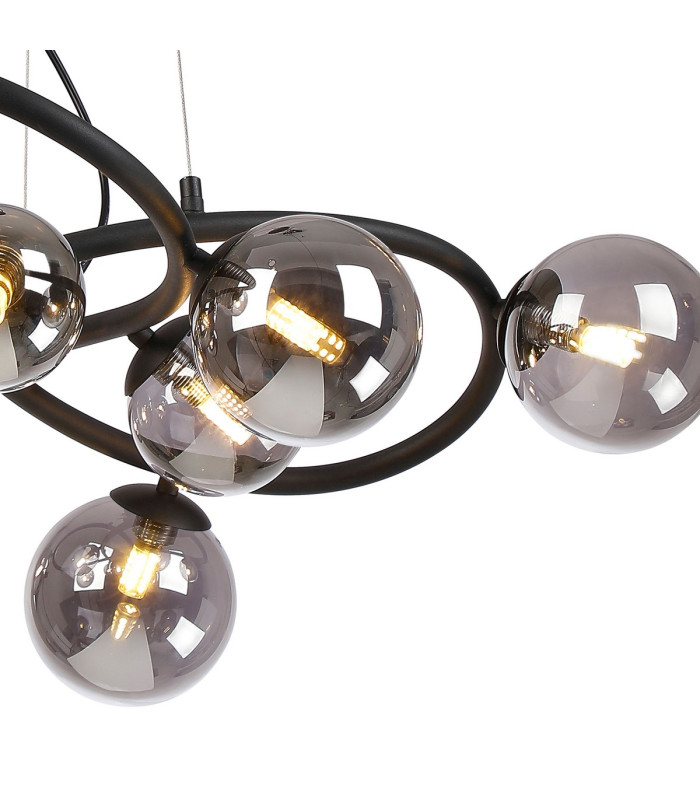 Marshall 70cm Twisted Pendant 9 x G9 Satin Black Smoke Plated Glass-7