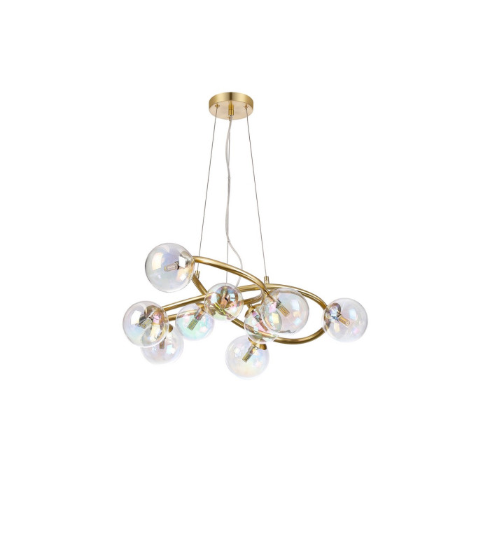Marshall 70cm Twisted Pendant 9 x G9 Satin Gold Iridescent Plated Glass-4