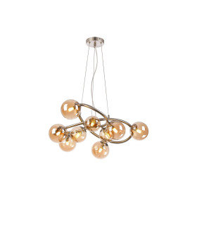 Marshall 70cm Twisted Pendant 9 x G9 Satin Nickel Amber Plated Glass-1