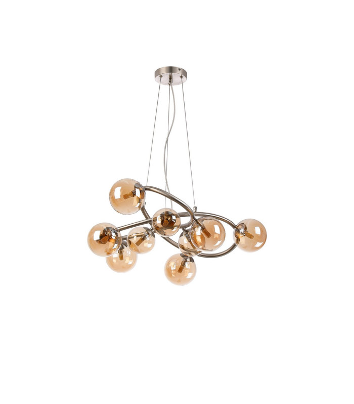 Marshall 70cm Twisted Pendant 9 x G9 Satin Nickel Amber Plated Glass-4