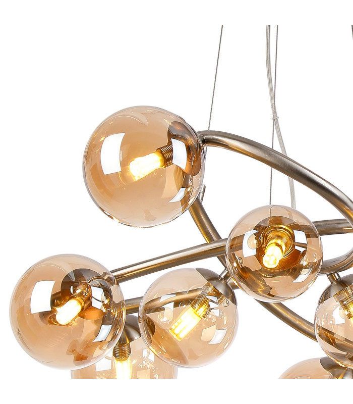 Marshall 70cm Twisted Pendant 9 x G9 Satin Nickel Amber Plated Glass-6