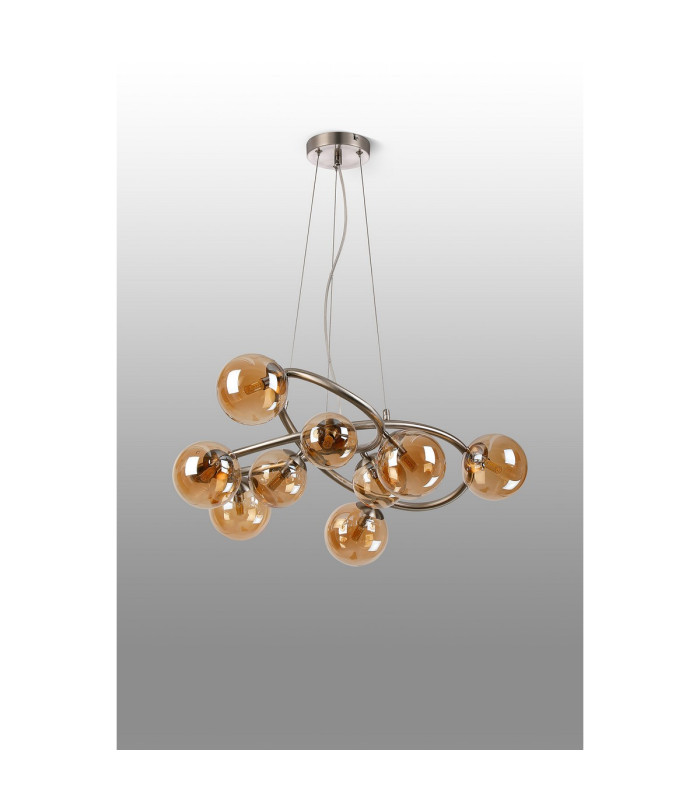 Marshall 70cm Twisted Pendant 9 x G9 Satin Nickel Amber Plated Glass-8