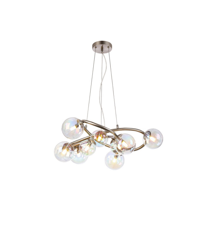 Marshall 70cm Twisted Pendant 9 x G9 Satin Nickel Iridescent Plated Glass-1