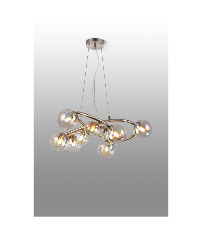 Marshall 70cm Twisted Pendant 9 x G9 Satin Nickel Iridescent Plated Glass-3