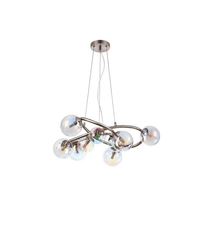 Marshall 70cm Twisted Pendant 9 x G9 Satin Nickel Iridescent Plated Glass-4