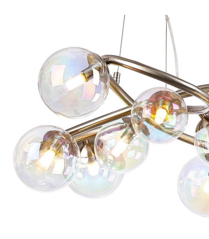 Marshall 70cm Twisted Pendant 9 x G9 Satin Nickel Iridescent Plated Glass-6