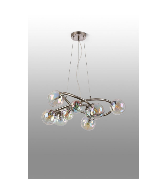 Marshall 70cm Twisted Pendant 9 x G9 Satin Nickel Iridescent Plated Glass-8