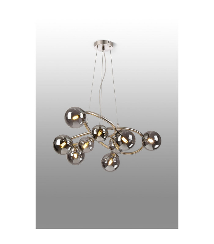 Marshall 70cm Twisted Pendant 9 x G9 Satin Nickel Smoke Plated Glass-3