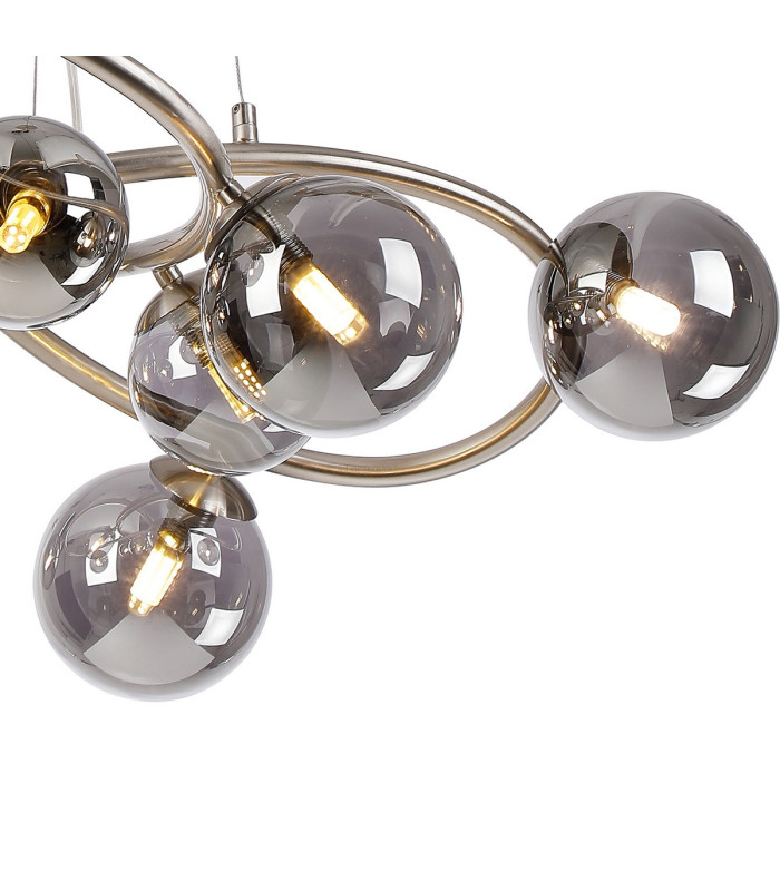Marshall 70cm Twisted Pendant 9 x G9 Satin Nickel Smoke Plated Glass-7
