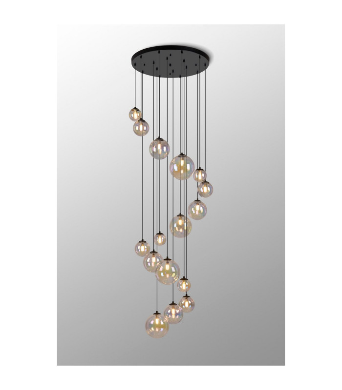Marshall 60cm Pendant 16 x G9 Satin Black Iridescent Plated Glass-3