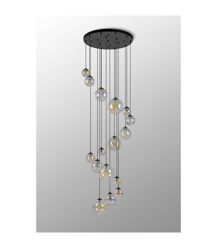 Marshall 60cm Pendant 16 x G9 Satin Black Iridescent Plated Glass-11