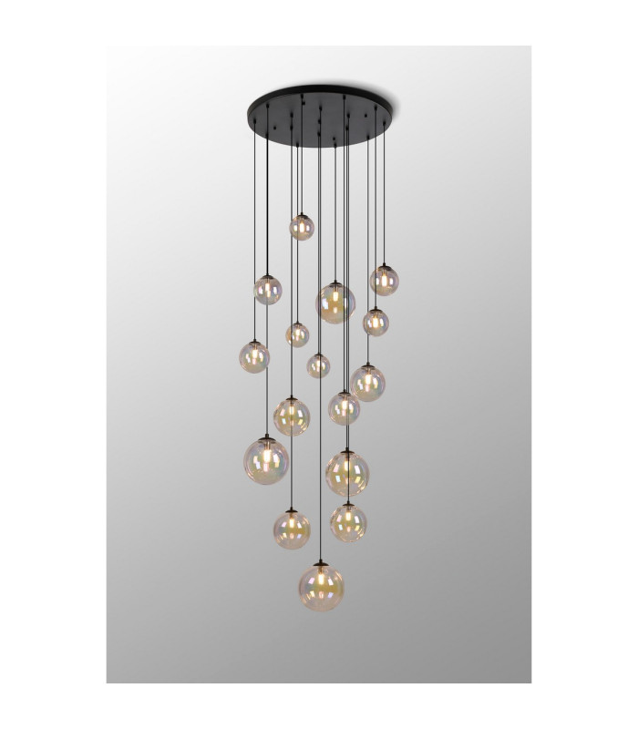Marshall 60cm Pendant 16 x G9 Satin Black Iridescent Plated Glass-12