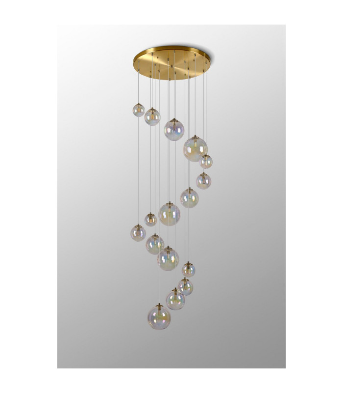 Marshall 60cm Pendant 16 x G9 Satin Gold Iridescent Plated Glass-11