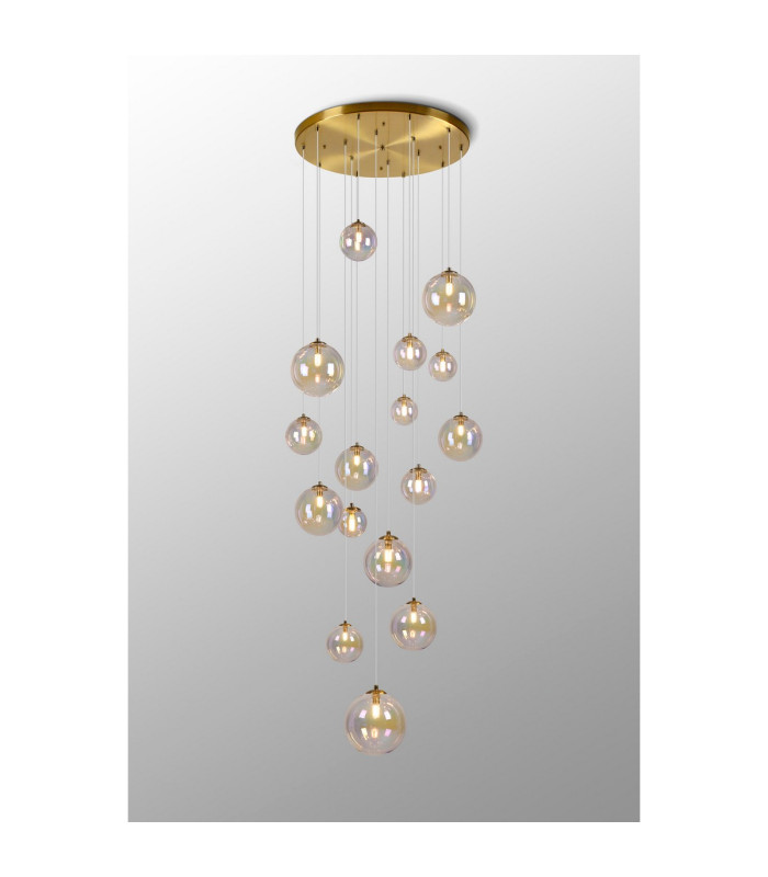 Marshall 60cm Pendant 16 x G9 Satin Gold Iridescent Plated Glass-12