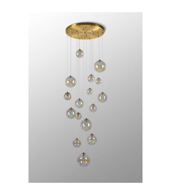 Marshall 60cm Pendant 16 x G9 Satin Gold Iridescent Plated Glass-13