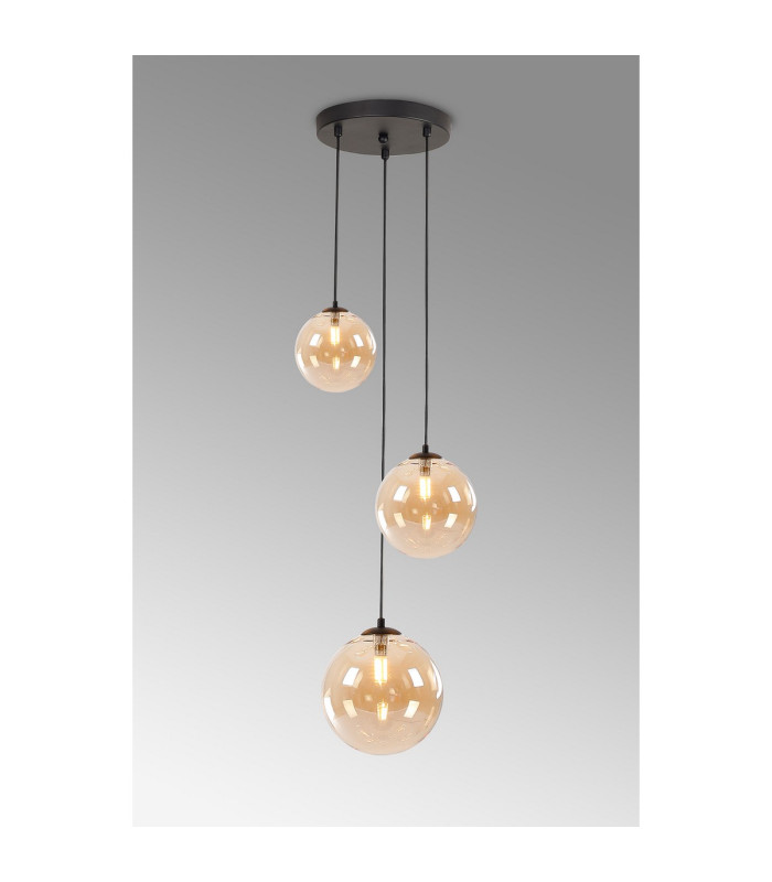 Marshall 31cm Round Pendant 3 x G9 Satin Black/Amber Plated-3