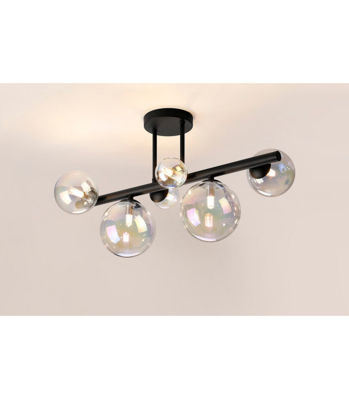 Marshall Semi Flush Ceiling Light 6 x G9 Satin Black Iridescent Plated Glass-3