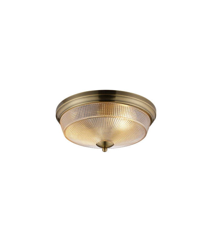 DeRuyter 34cm 2 Light E27 Flush Ceiling Light Antique Brass/Amber Glass-1
