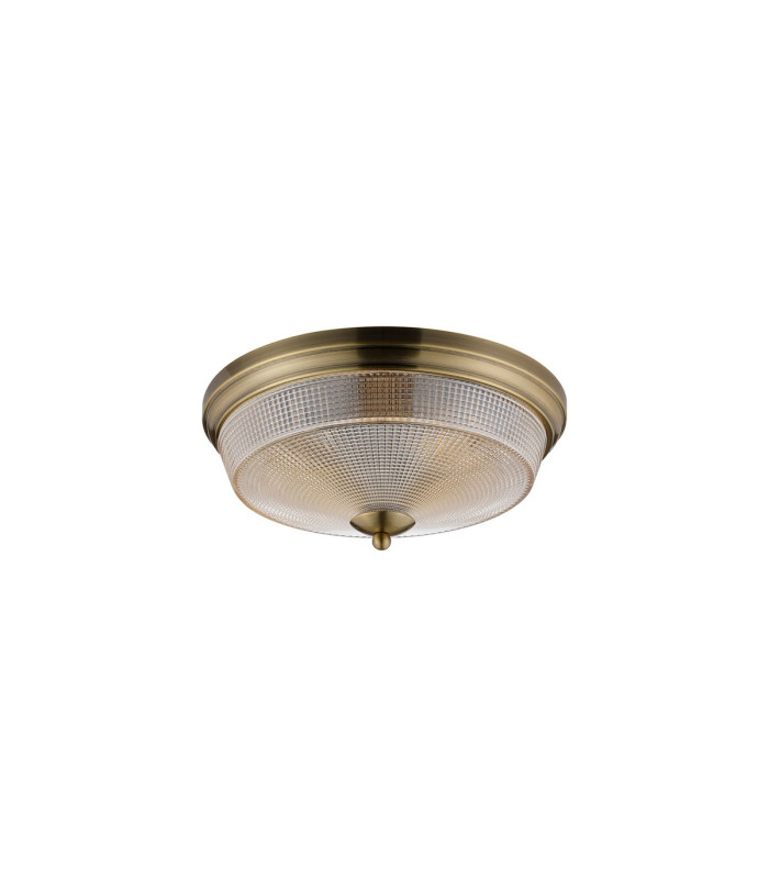 DeRuyter 34cm 2 Light E27 Flush Ceiling Light Antique Brass/Amber Glass-4