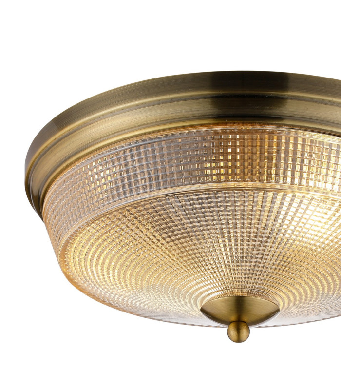 DeRuyter 34cm 2 Light E27 Flush Ceiling Light Antique Brass/Amber Glass-5