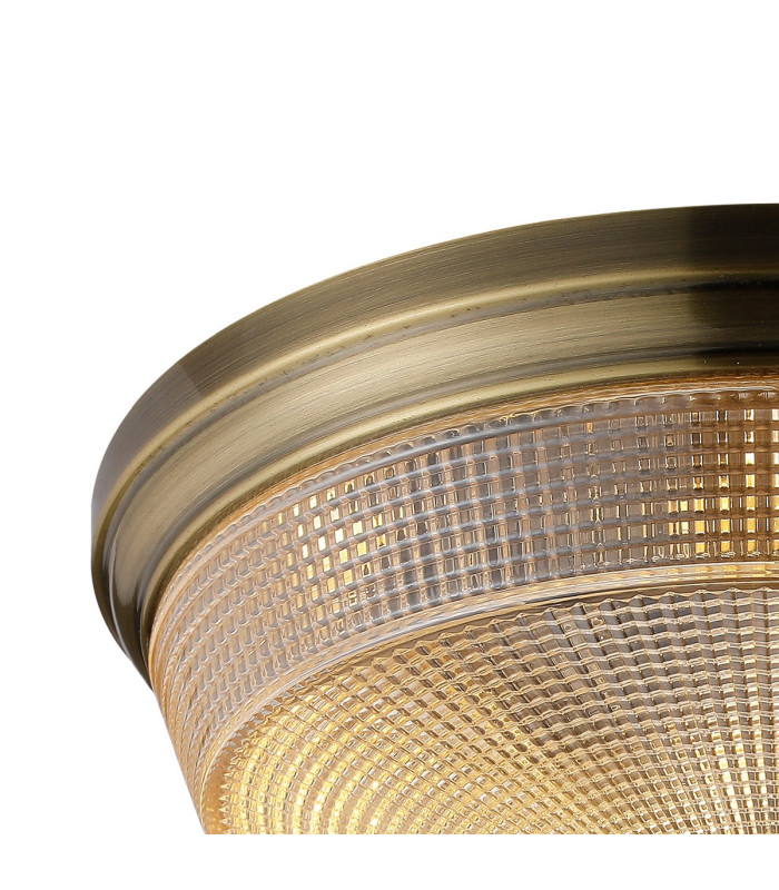 DeRuyter 34cm 2 Light E27 Flush Ceiling Light Antique Brass/Amber Glass-6