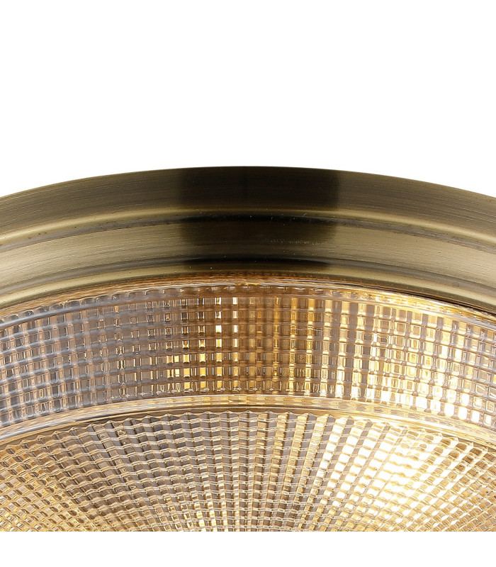 DeRuyter 34cm 2 Light E27 Flush Ceiling Light Antique Brass/Amber Glass-7