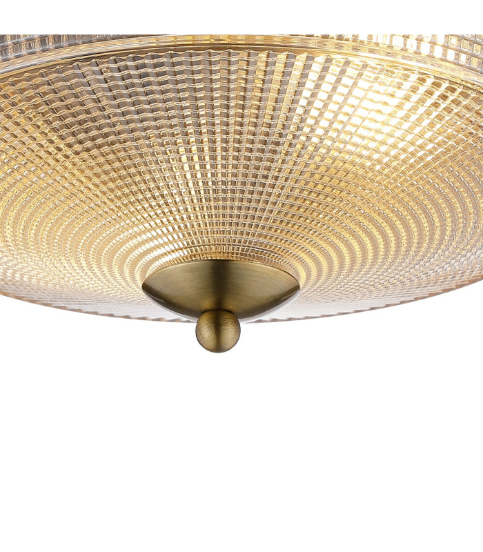 DeRuyter 34cm 2 Light E27 Flush Ceiling Light Antique Brass/Amber Glass-8