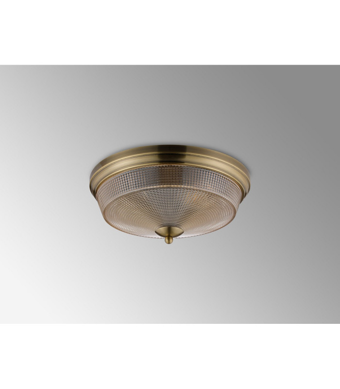 DeRuyter 34cm 2 Light E27 Flush Ceiling Light Antique Brass/Amber Glass-9