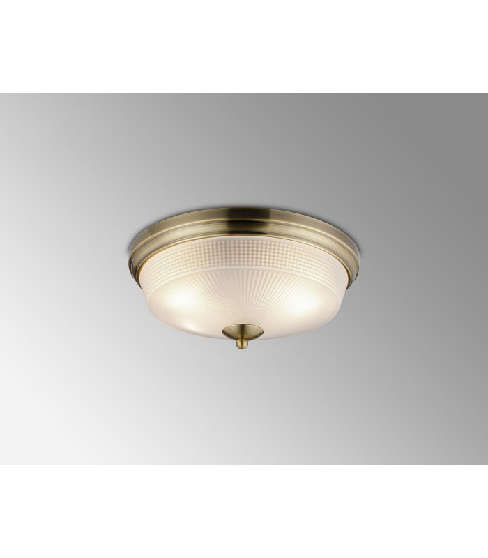 DeRuyter 34cm 2 Light E27 Flush Ceiling Light Antique Brass/Frosted Glass-3