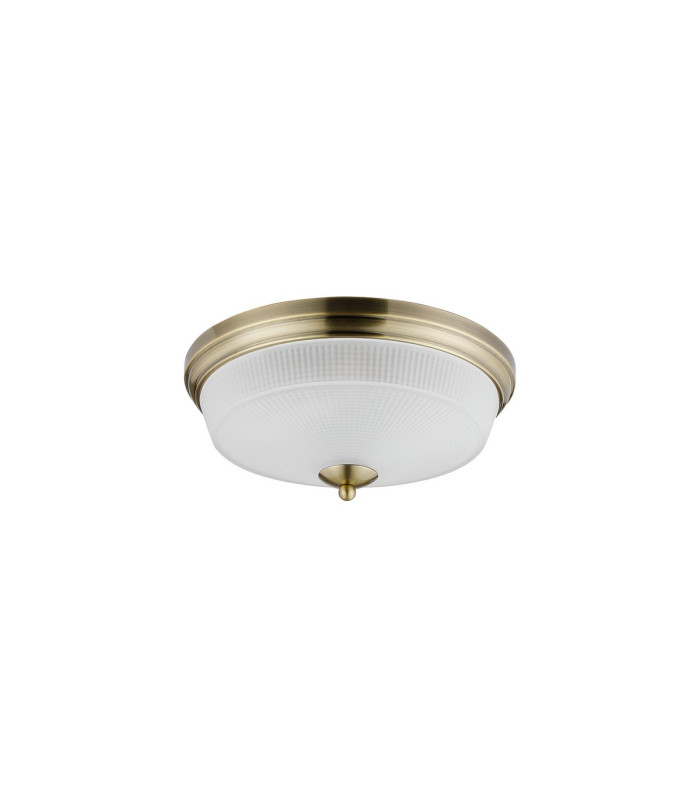 DeRuyter 34cm 2 Light E27 Flush Ceiling Light Antique Brass/Frosted Glass-4