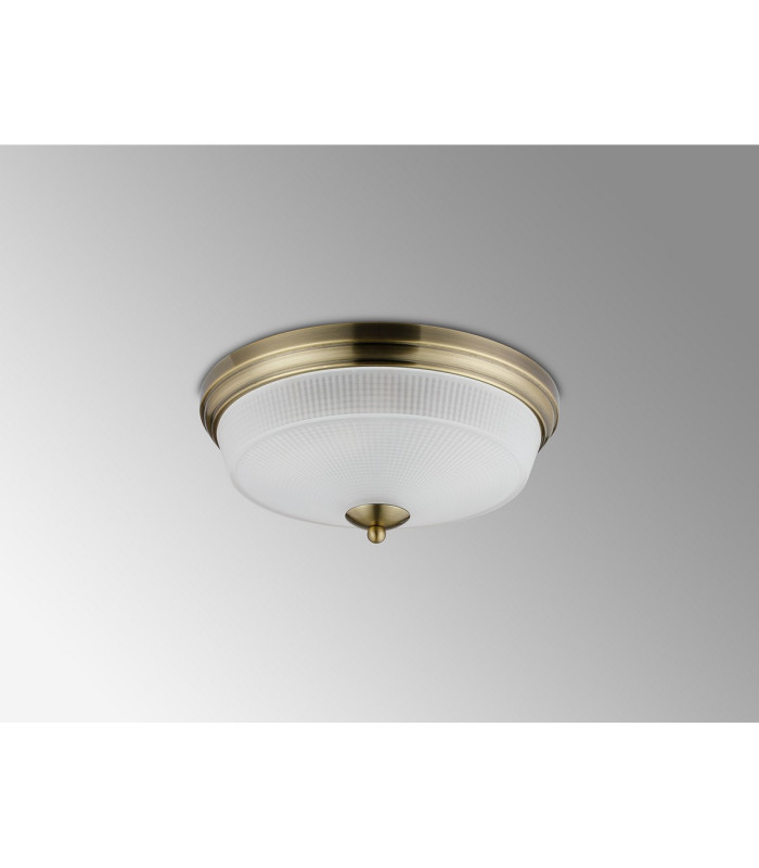 DeRuyter 34cm 2 Light E27 Flush Ceiling Light Antique Brass/Frosted Glass-9