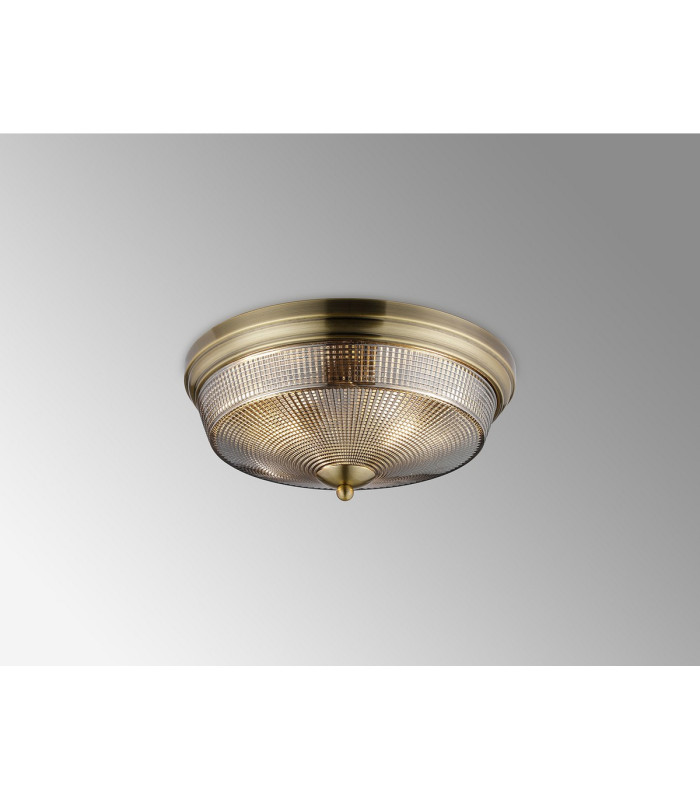 DeRuyter 34cm 2 Light E27 Flush Ceiling Light Antique Brass/Smoke Glass-3