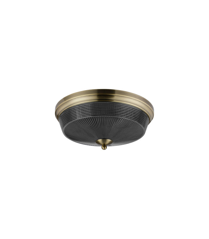 DeRuyter 34cm 2 Light E27 Flush Ceiling Light Antique Brass/Smoke Glass-4